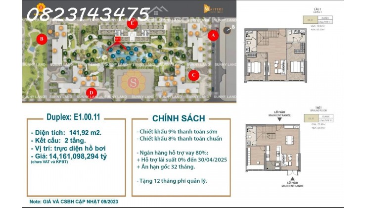 Duplex Masteri Centre Point Căn Hộ Có Sân Vườn Hồ Bơi, DT 141m2 Chỉ 14.1 Tỷ